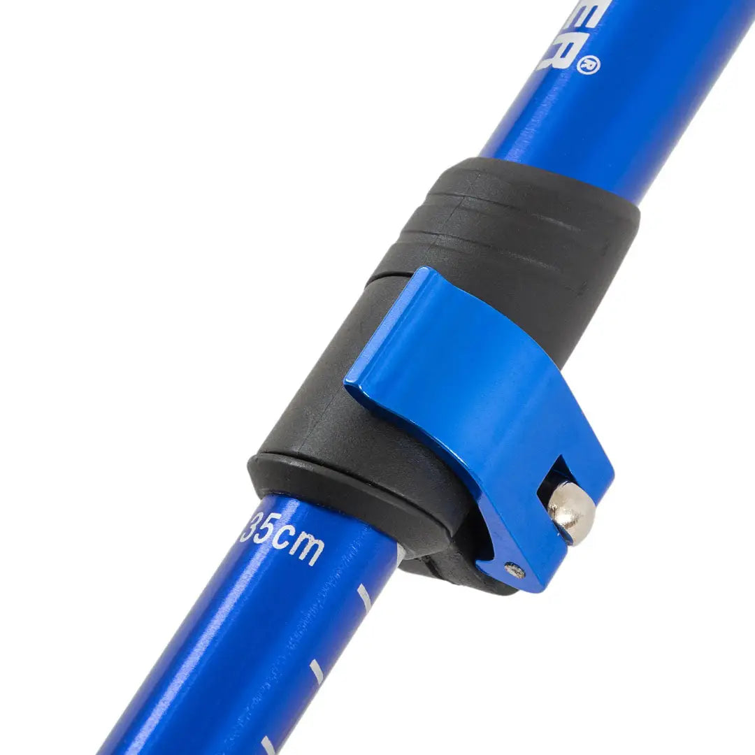 Blue Highlander Trek Lite Walking Pole with adjustable black and blue mechanism