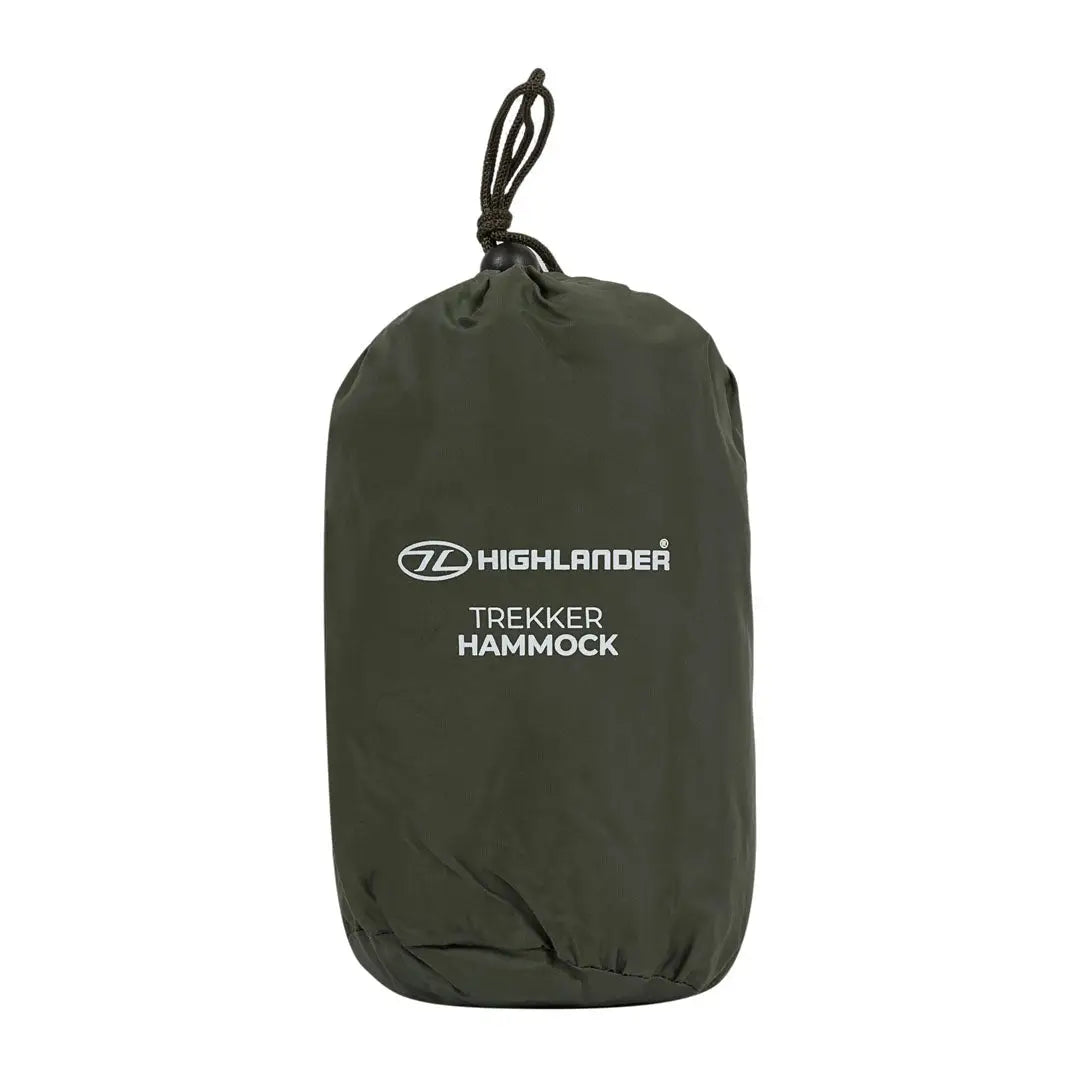 Olive green stuff sack for Highlander Trekker Hammock made of lightweight polyamide fabric