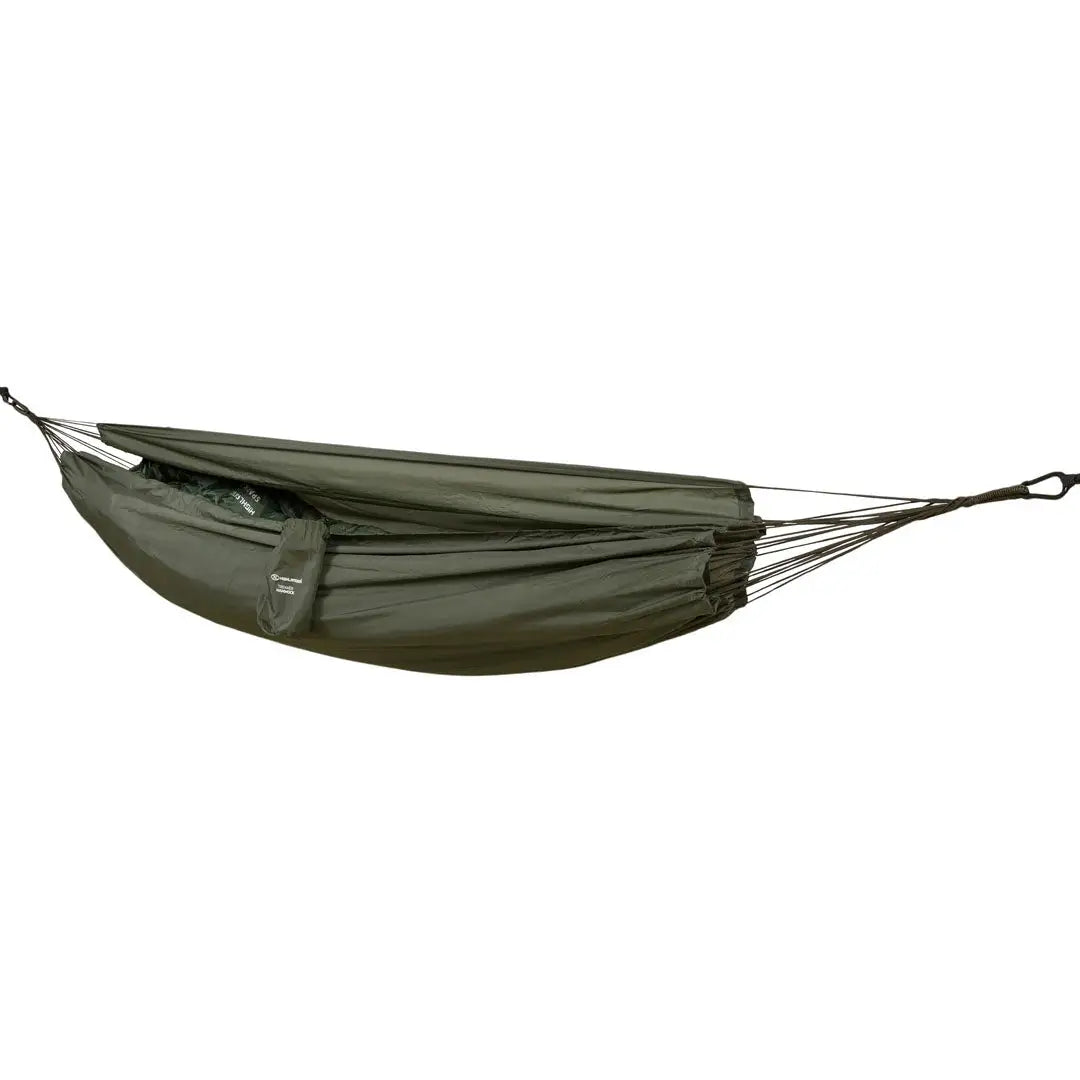 Olive green Highlander Trekker Hammock made of lightweight polyamide fabric with straps