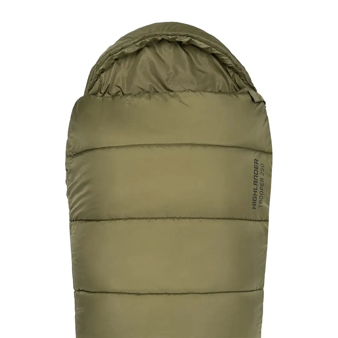 Olive green Highlander Trooper 250 mummy sleeping bag with comfy quilted sections