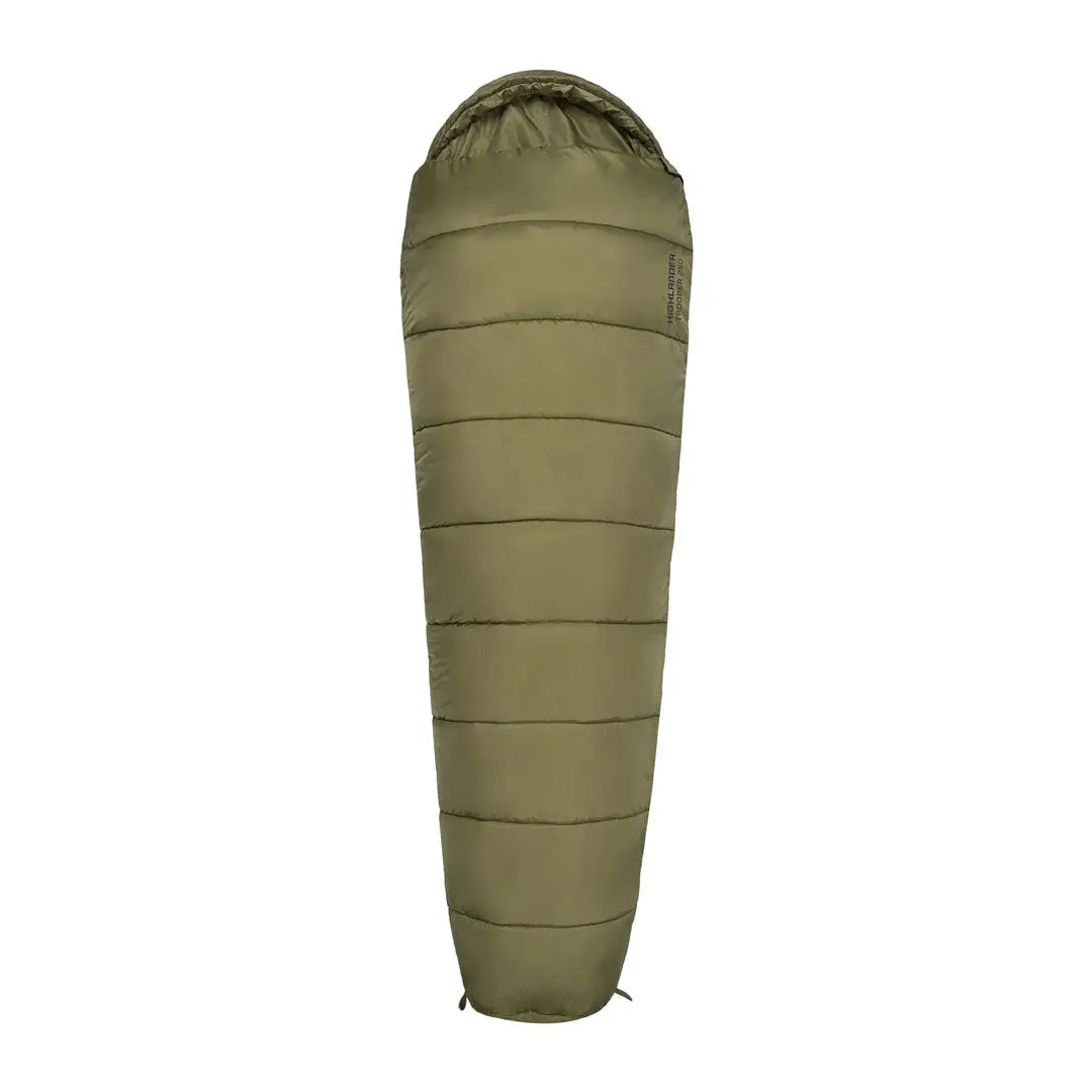 Olive green Highlander Trooper 250 mummy sleeping bag with cozy quilted design