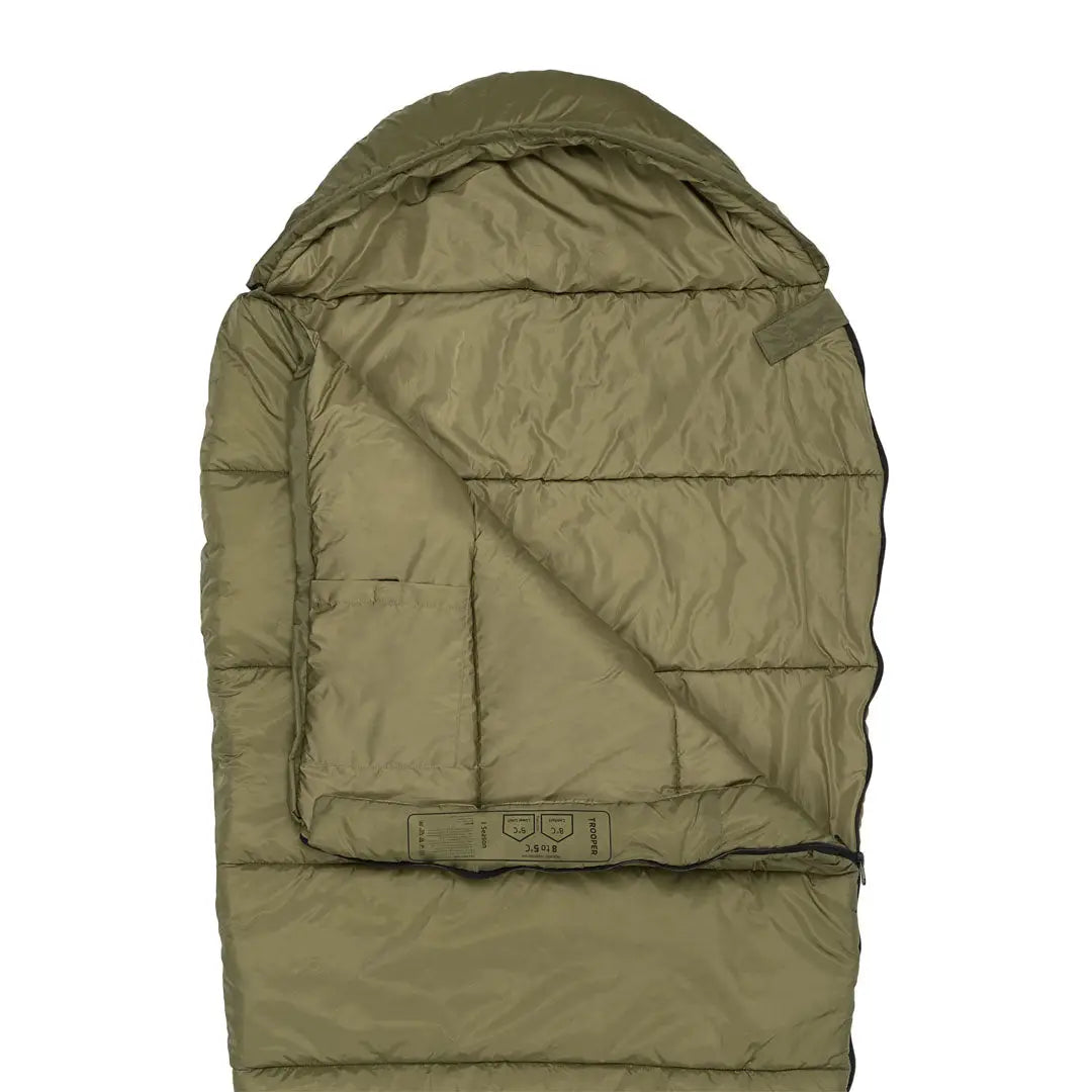 Olive green Highlander Trooper 250 comfortable mummy sleeping bag with quilted design