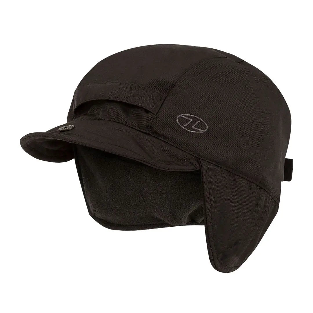 Black Highlander Waterproof Mountain Hat with ear flaps and micro fleece lining