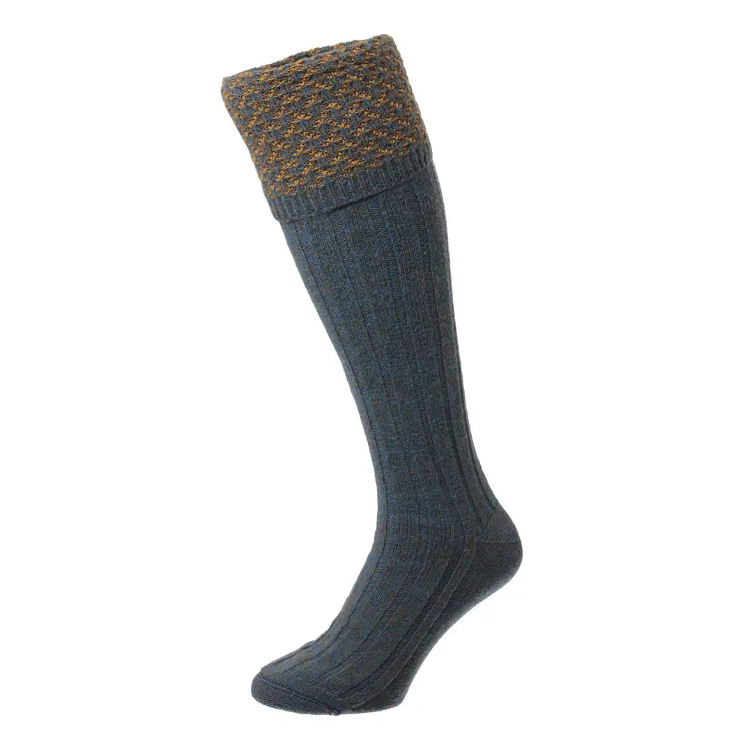 Long dark gray HJ Hall Hatfield Honeycomb Texture Shooting Socks with patterned cuff