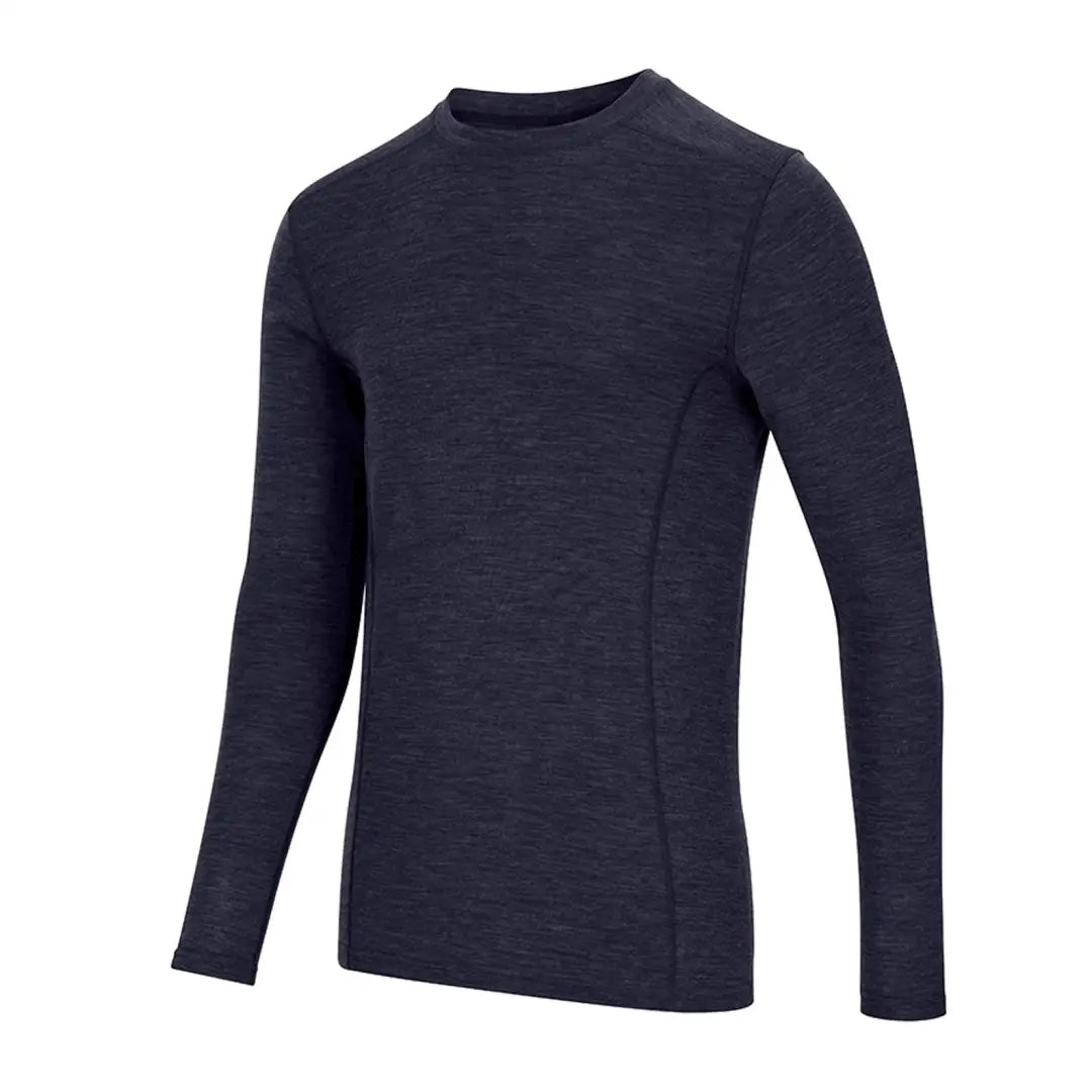 Dark blue crew neck long sleeve top made of soft Merino wool for stylish base layer