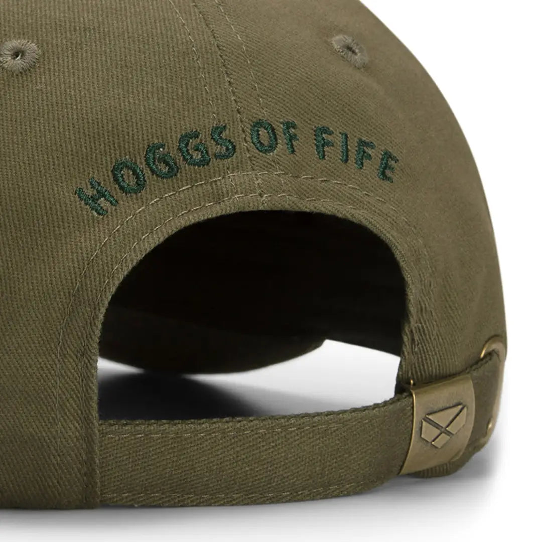 Olive green baseball cap with HOGGS OF FIFE logo and ventilation eyelets allow air