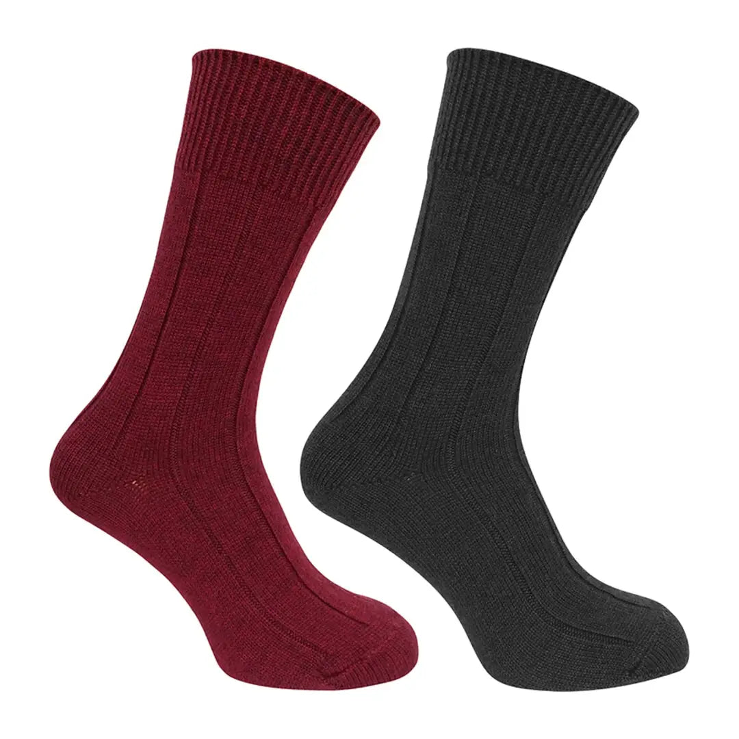 Burgundy and black ribbed Hoggs of Fife Brogue Merino Country Socks in twin pack