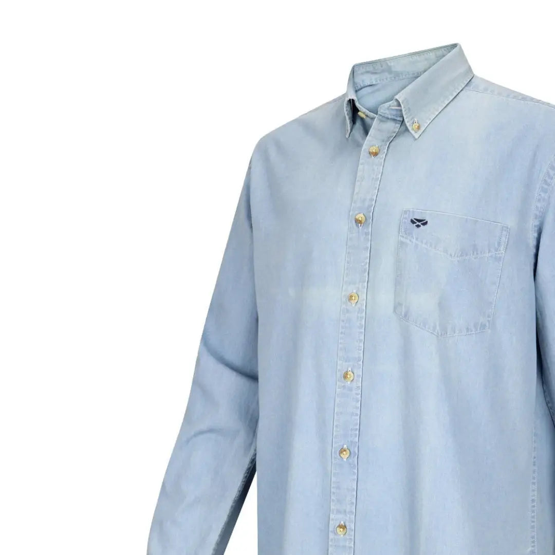 Light blue long sleeved denim shirt with logo, Hoggs Of Fife Archerfield style