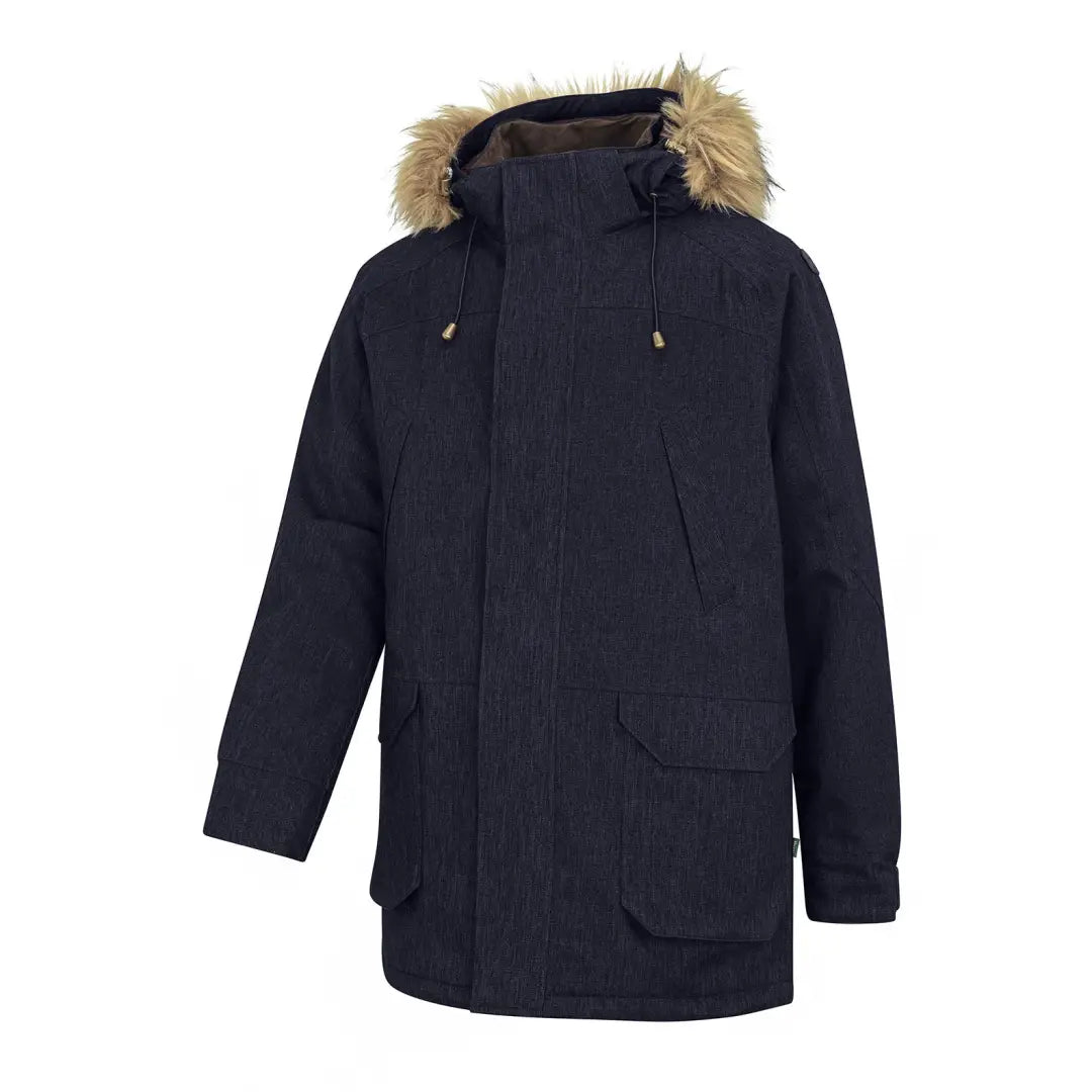 Navy blue Hoggs of Fife Argyll II Jacket with fur-trimmed hood and thoughtful design