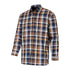 Plaid fleece lined button-up shirt in brown, navy, and white from Hoggs of Fife