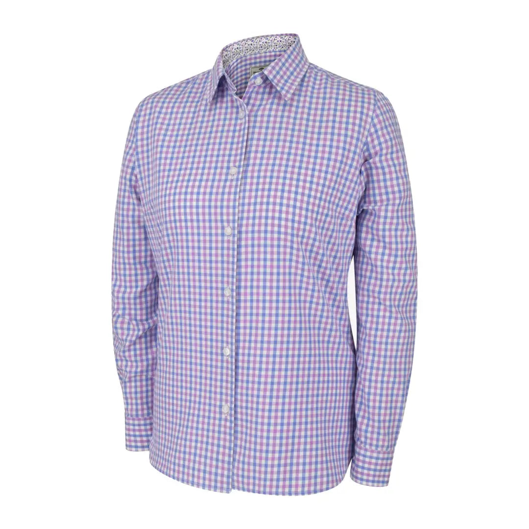 Checkered purple, pink, and white shirt from Hoggs Of Fife Becky II Ladies Cotton Shirt