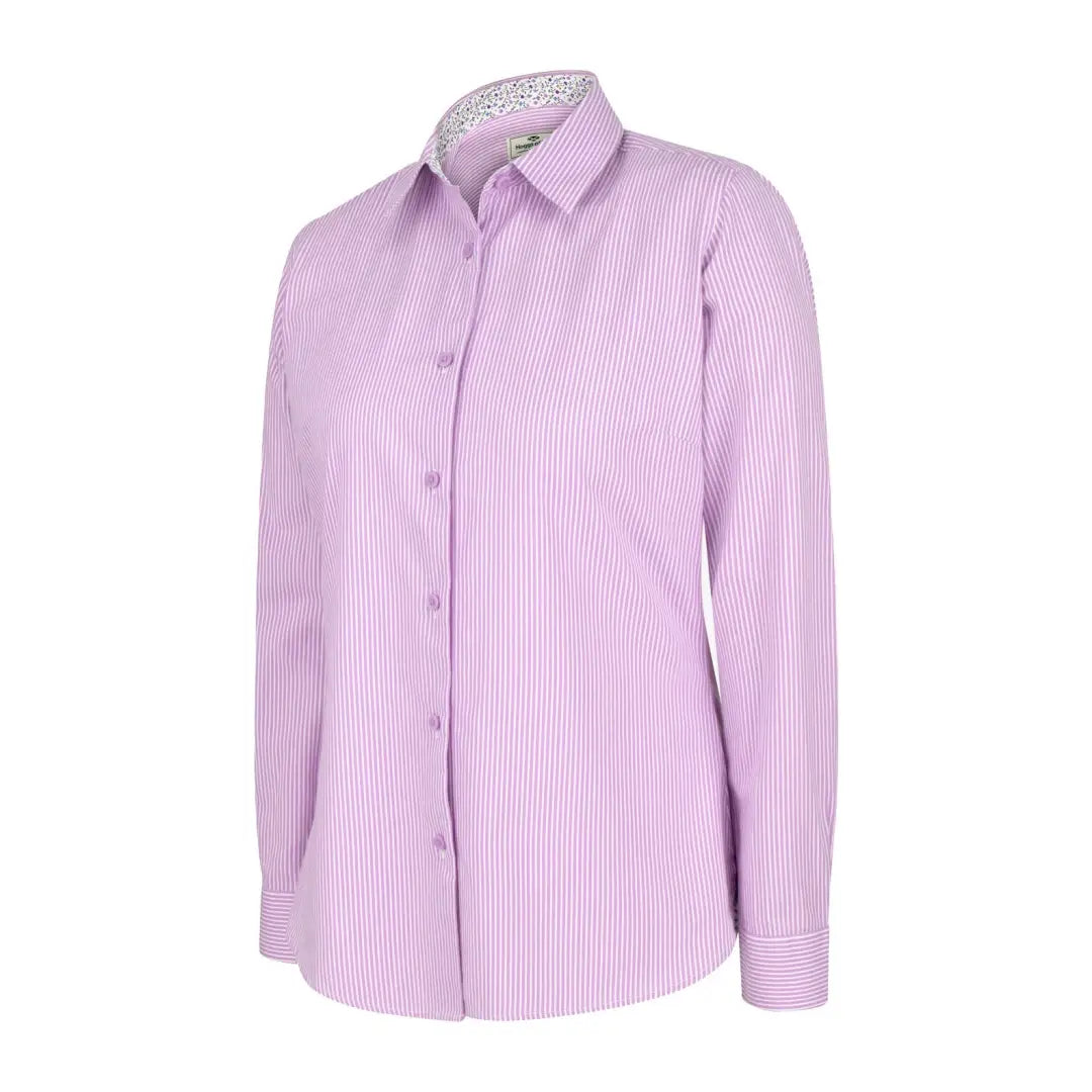 Light purple Bonnie II Ladies Cotton Shirt with thin vertical stripes from Fife Bonnie