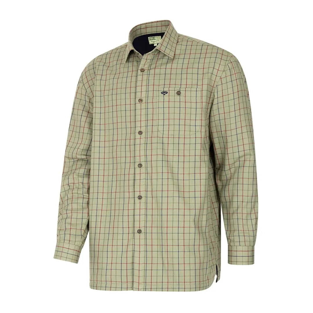 Beige checkered button-down shirt with micro fleece lining and chest pocket from Hoggs of Fife