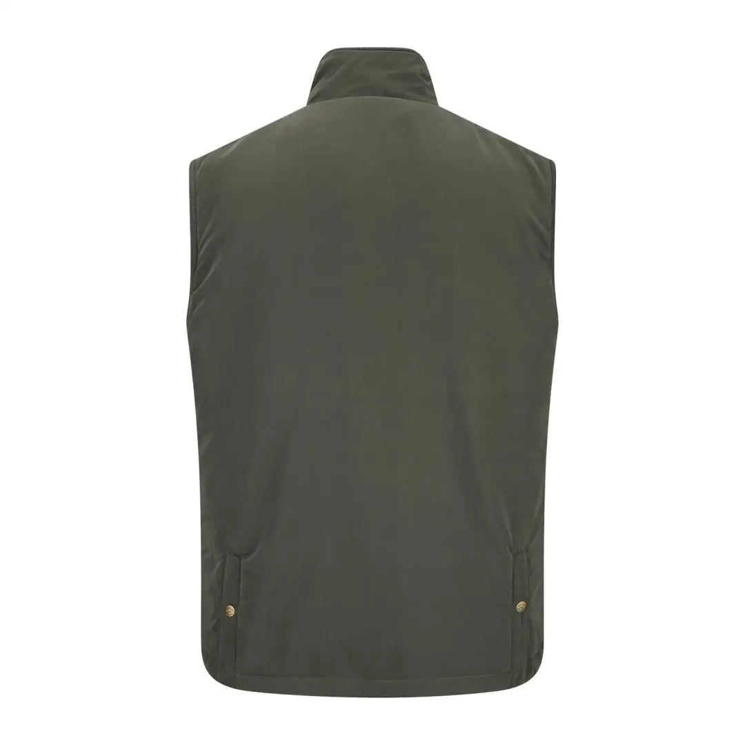 Olive green sleeveless vest with high collar and pockets from Hoggs Of Fife Breezer II Bodywarmer