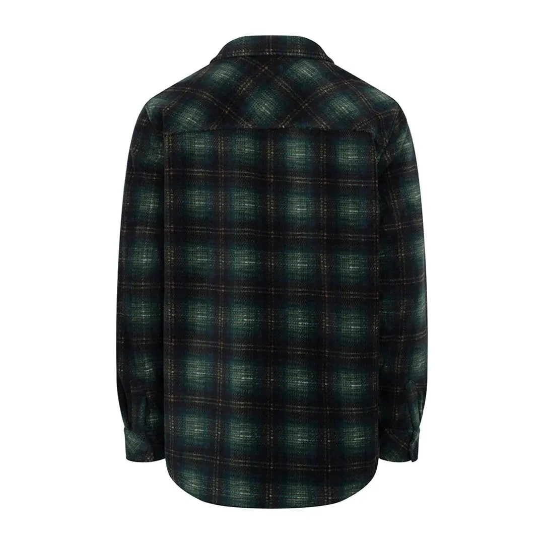 Plaid flannel shirt in dark green and black on Hoggs of Fife Broxburn Fleece Shacket