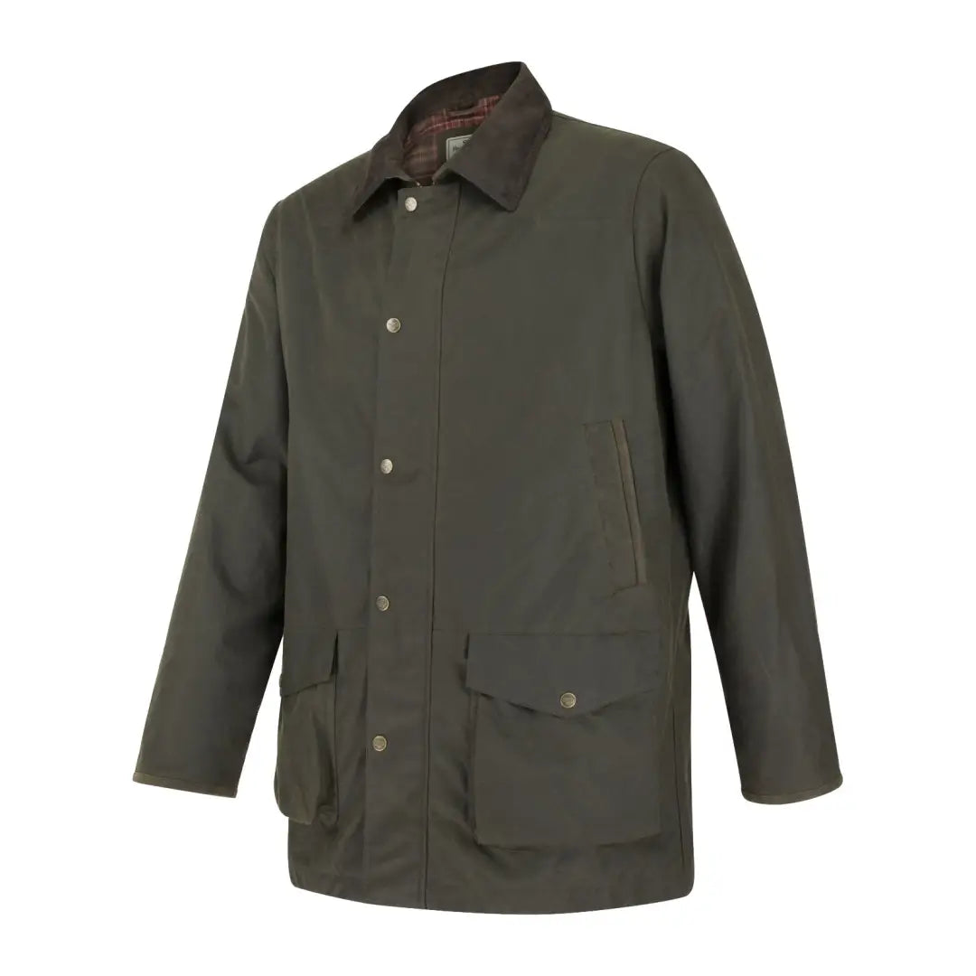 Olive green Hoggs of Fife Caledonia Men’s Wax Jacket with pockets and water resistant qualities