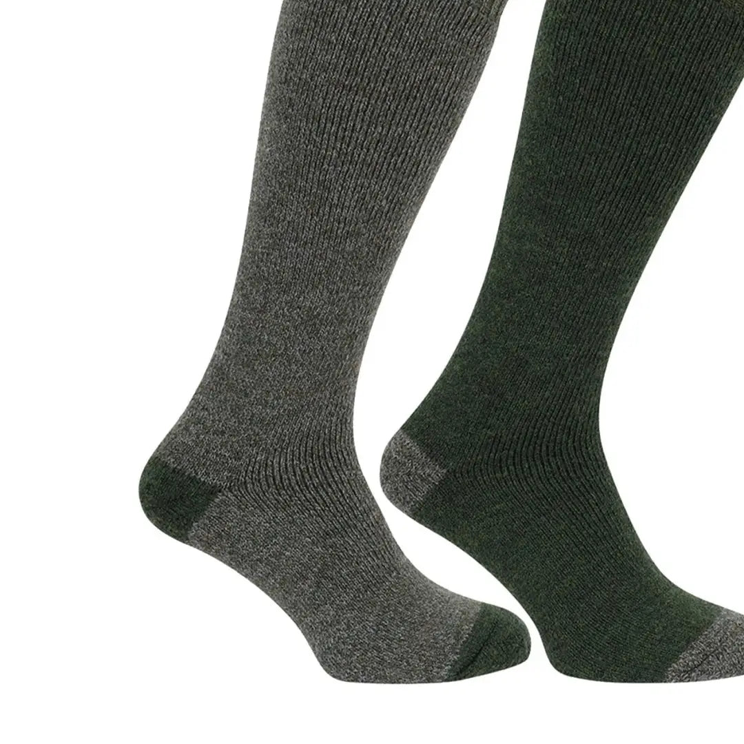 Dark green and gray knee-high Hoggs Of Fife Country Long Socks in a twin pack