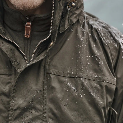 Waterproof jacket by Hoggs Of Fife Culloden with water droplets on the surface