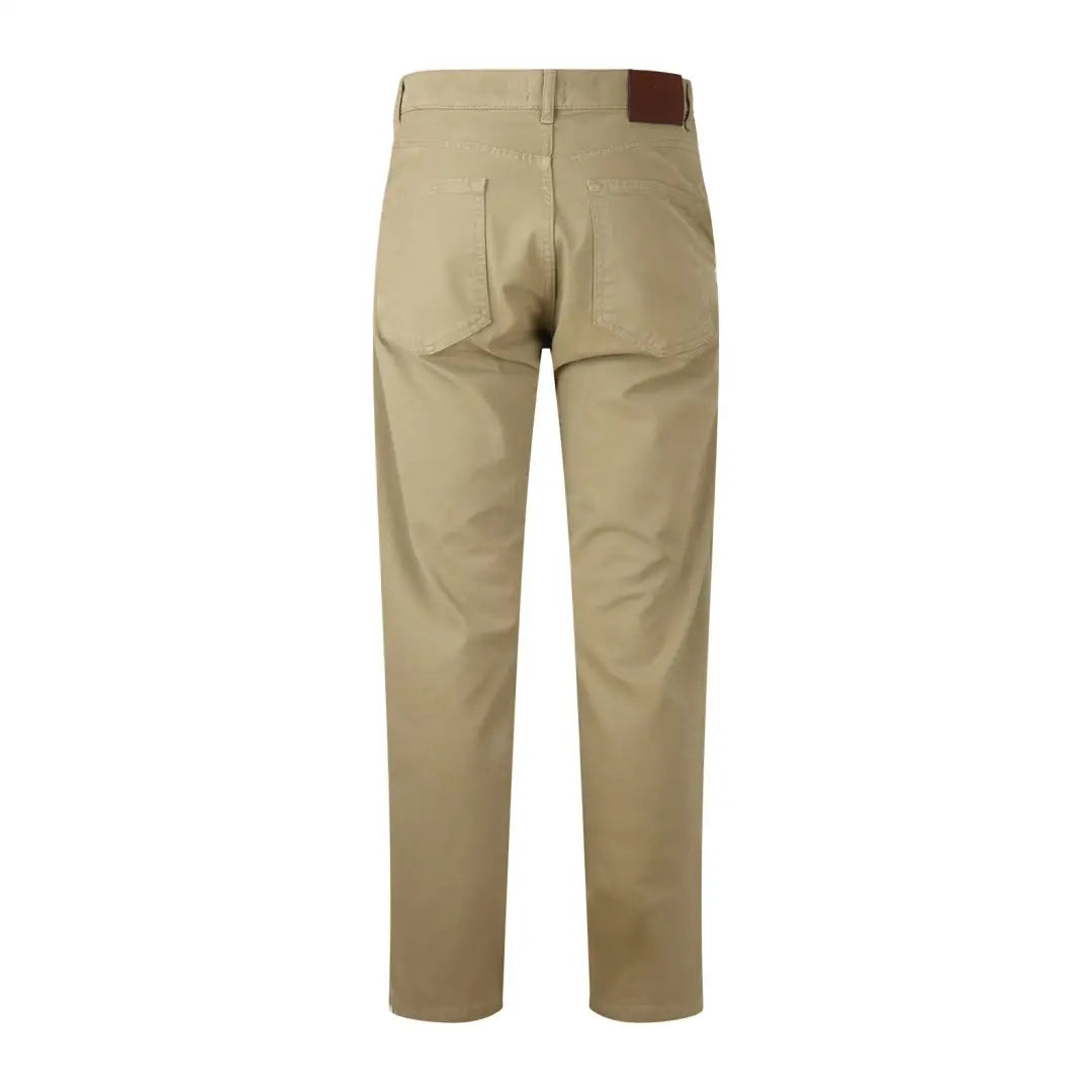 Khaki chino pants with a leather patch, perfect for Hoggs of Fife Dingwall Cotton Stretch Jeans