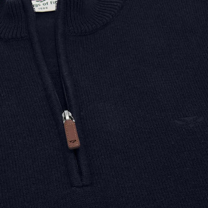 Navy blue knit Hoggs of Fife Falkirk zip pullover with leather zipper pull for country style