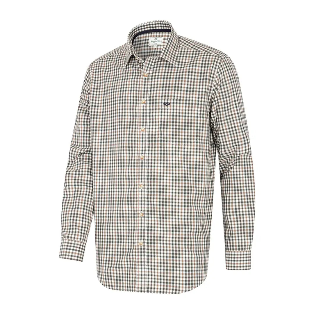 Checkered long-sleeve Fife Garvock Cotton Twill Herringbone Check Shirt with collar