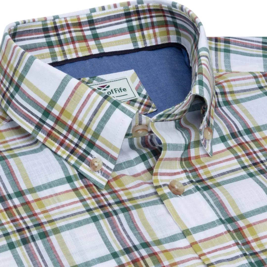 Plaid button-down Fife Girvan Short Sleeve Shirt with a collar and vibrant checkered pattern