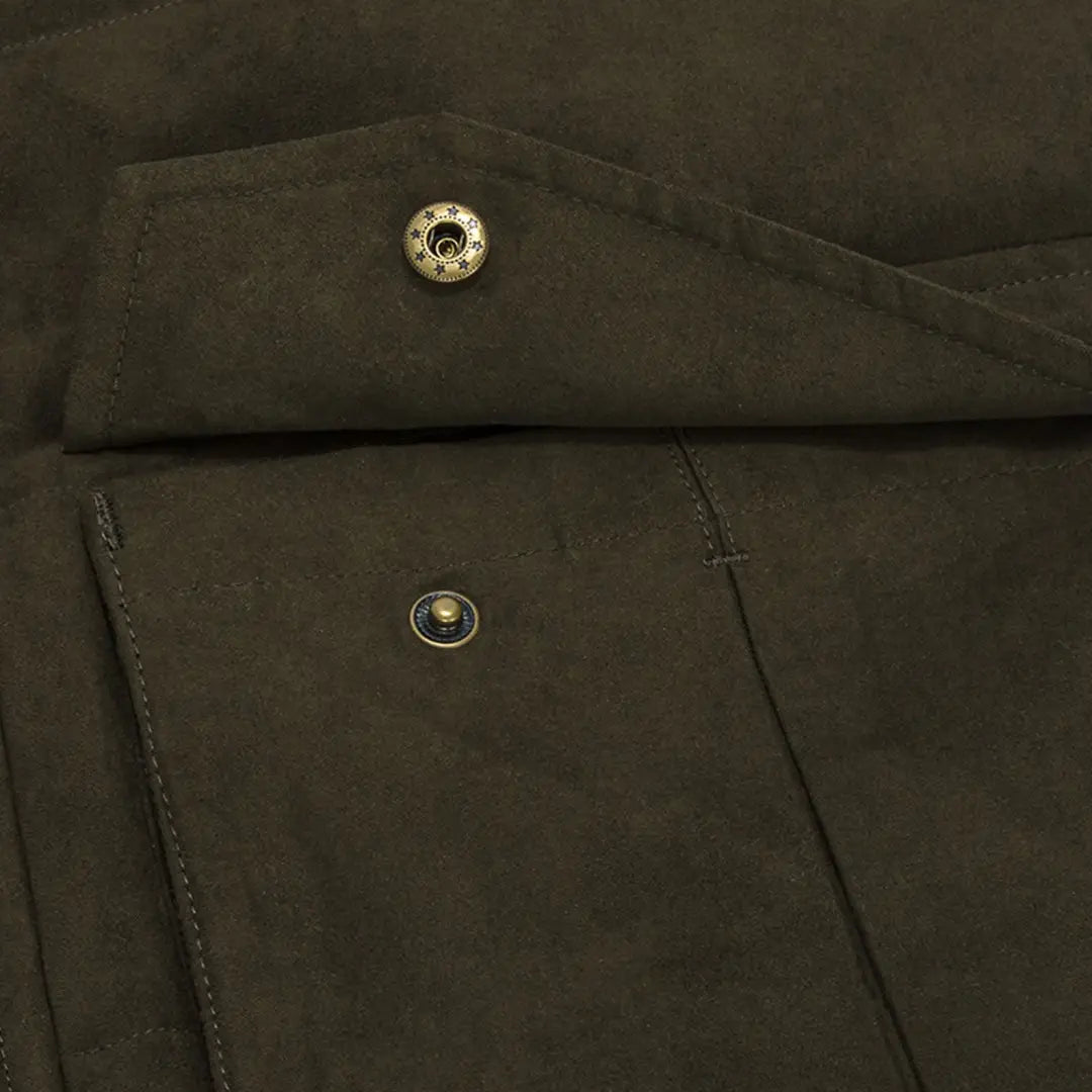 Dark green jacket pocket with metal snap buttons on Hoggs Of Fife Glenbervie Quilted Gilet