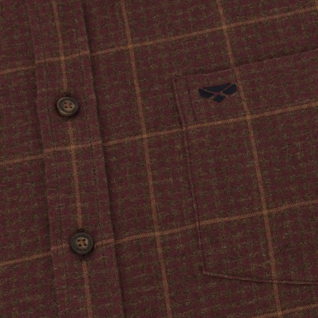 Burgundy plaid fabric with buttons from Hoggs of Fife country clothing for outdoors adventures