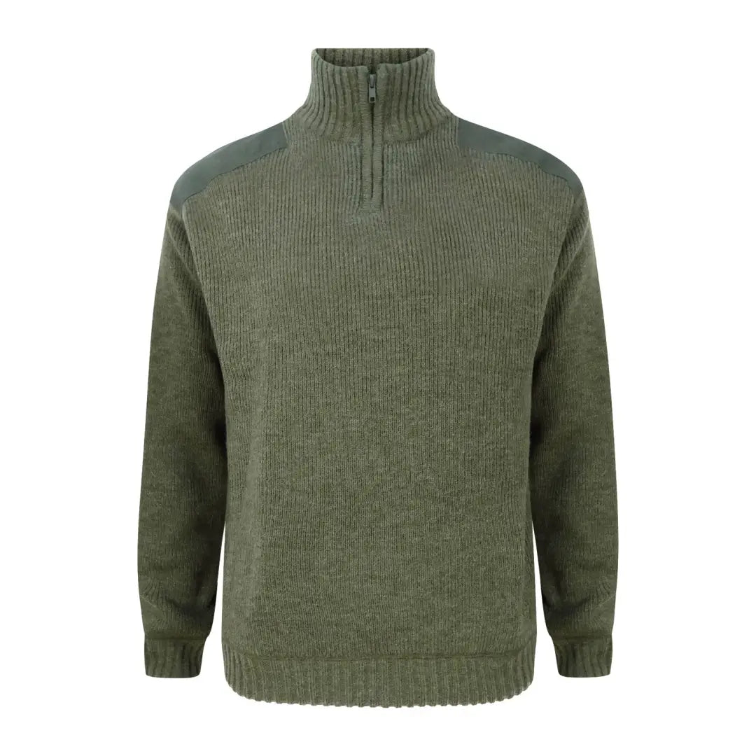 Olive green ribbed windproof pullover featuring a quarter-zip collar from Hoggs Of Fife