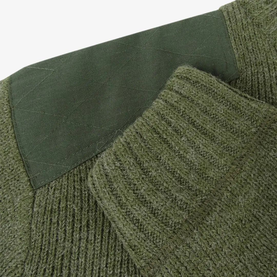 Green knitted windproof pullover with shoulder patches from Hoggs Of Fife Hebrides Zip Neck