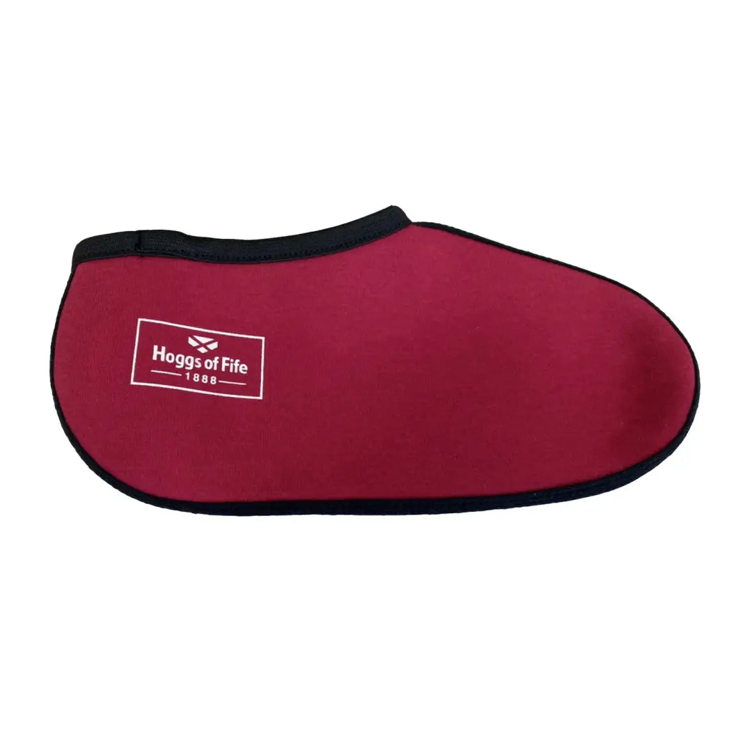 Red neoprene shoe cover with white logo for Hoggs Of Fife Insulated Boot Socks