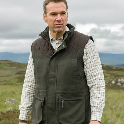 Dark green padded vest over checked shirt, perfect for the Hoggs of Fife Kincraig Field Waistcoat