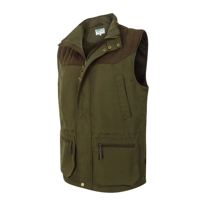 Olive green sleeveless Kincraig Field Waistcoat with pockets and high collar