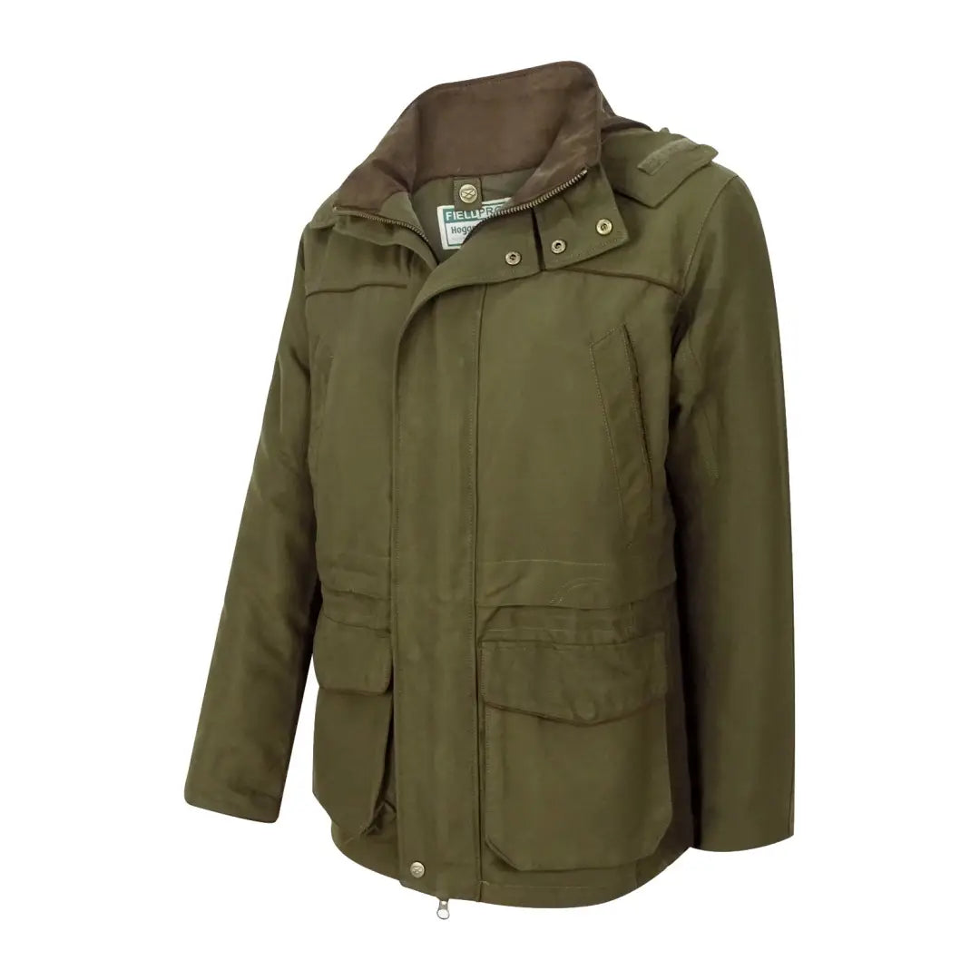 Olive green Fife Kincraig waterproof field jacket featuring hood and multiple pockets