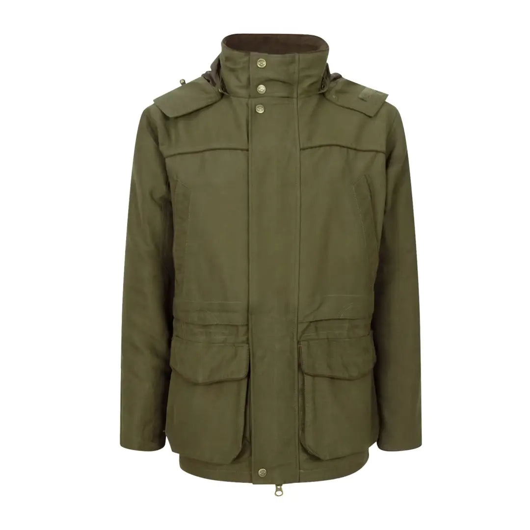 Olive green Hoggs Of Fife Kincraig waterproof field jacket with high collar and pockets