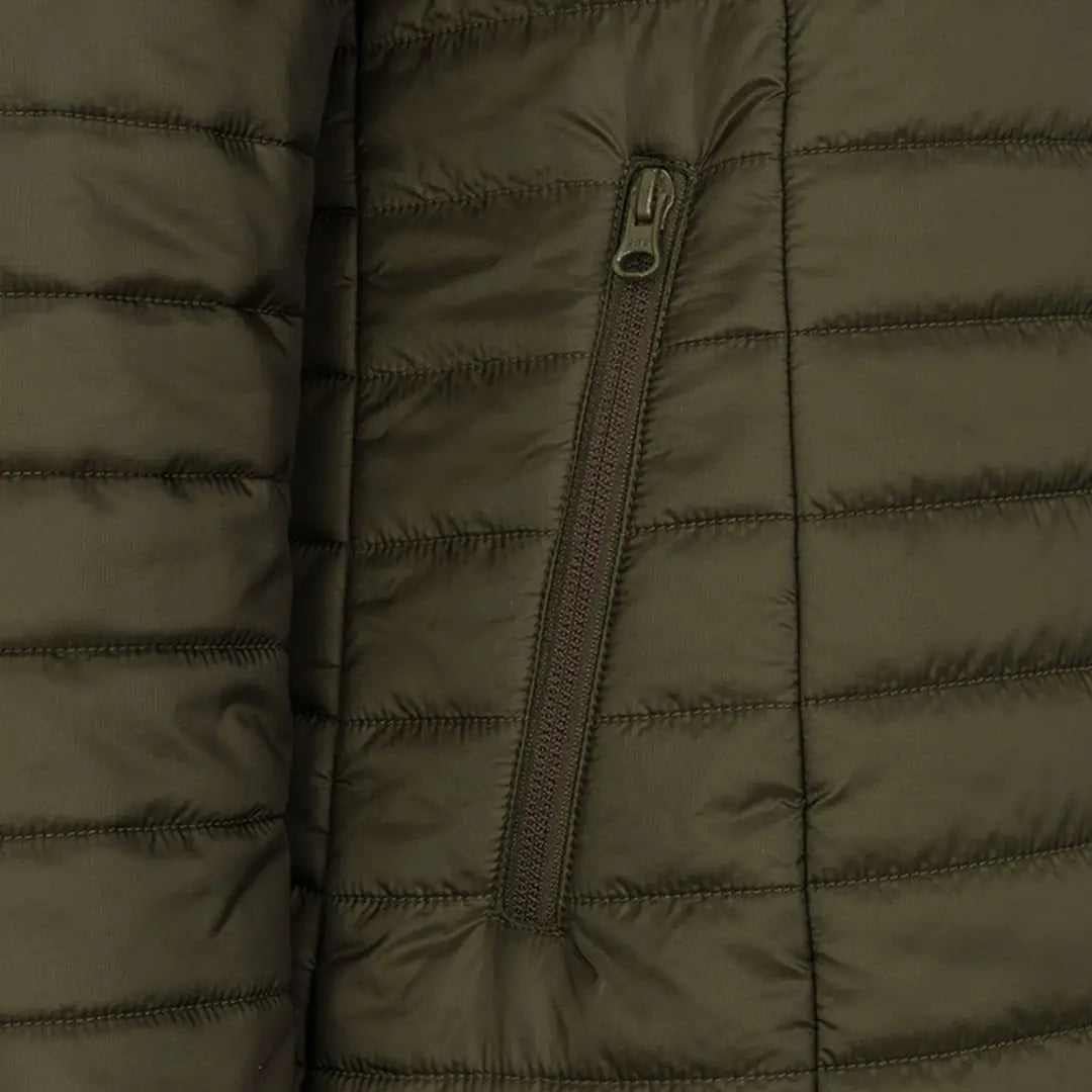 Olive green quilted Kingston Ladies Hooded Jacket with zippered pocket for stylish country clothing