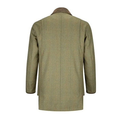 Olive green Hoggs of Fife Kinloch Technical Tweed Field Coat with brown collar