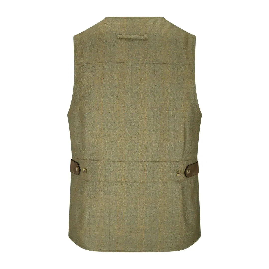 Olive green Hoggs of Fife Kinloch Technical Tweed Waistcoat with pockets and buttons