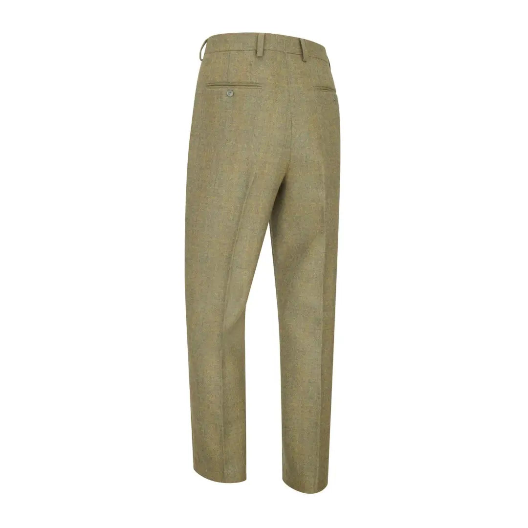 Khaki-colored Hoggs Of Fife Kinloch Tweed Trousers with back pockets for stylish comfort