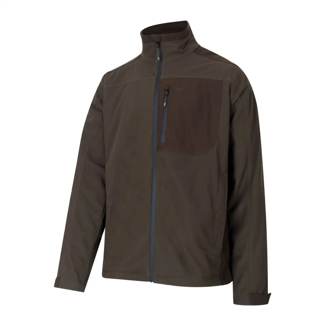 Dark brown Fife Kinross Jacket with high collar and chest pocket for outdoor adventures