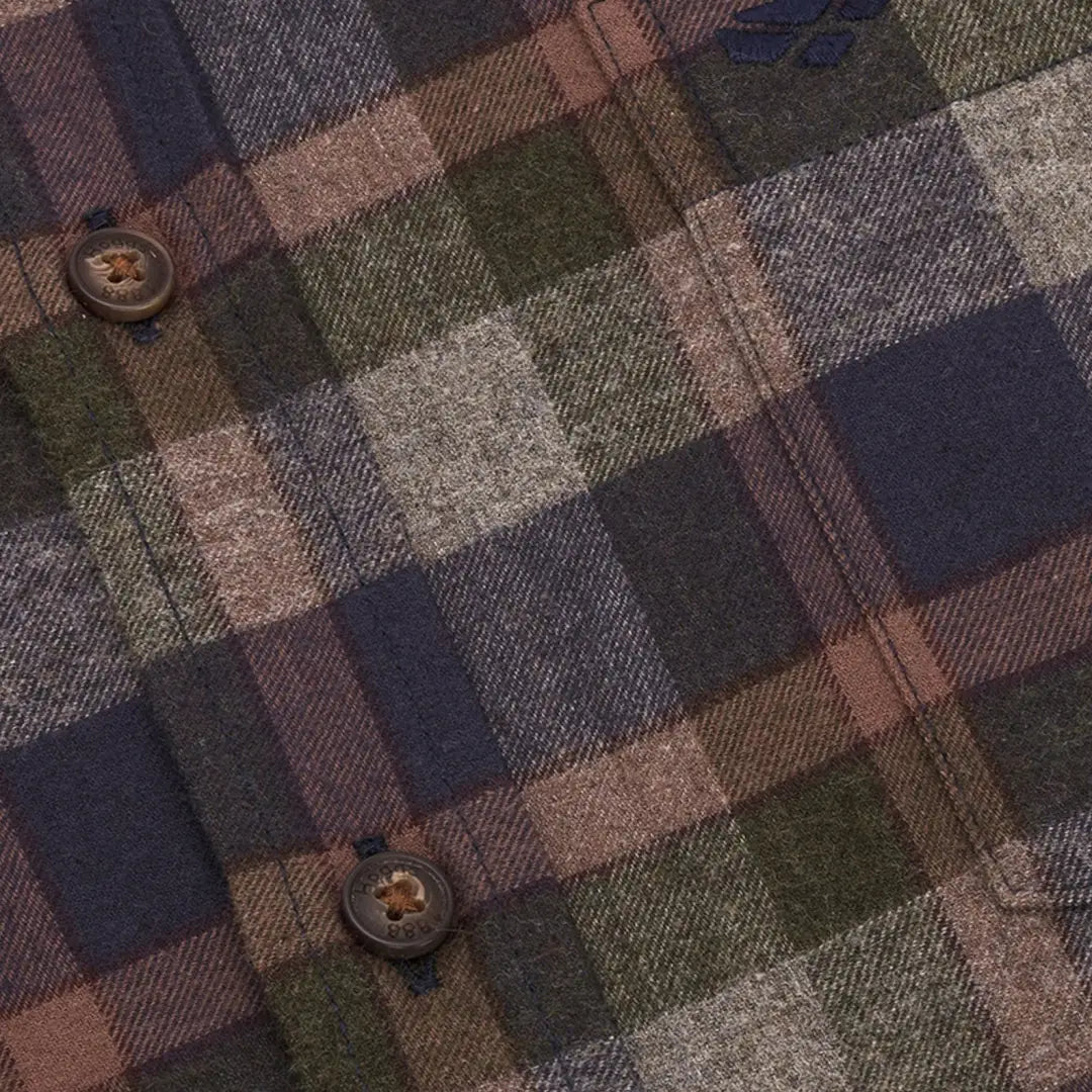 Plaid fabric check shirt with buttons in navy, brown, green, gray for country clothing lovers