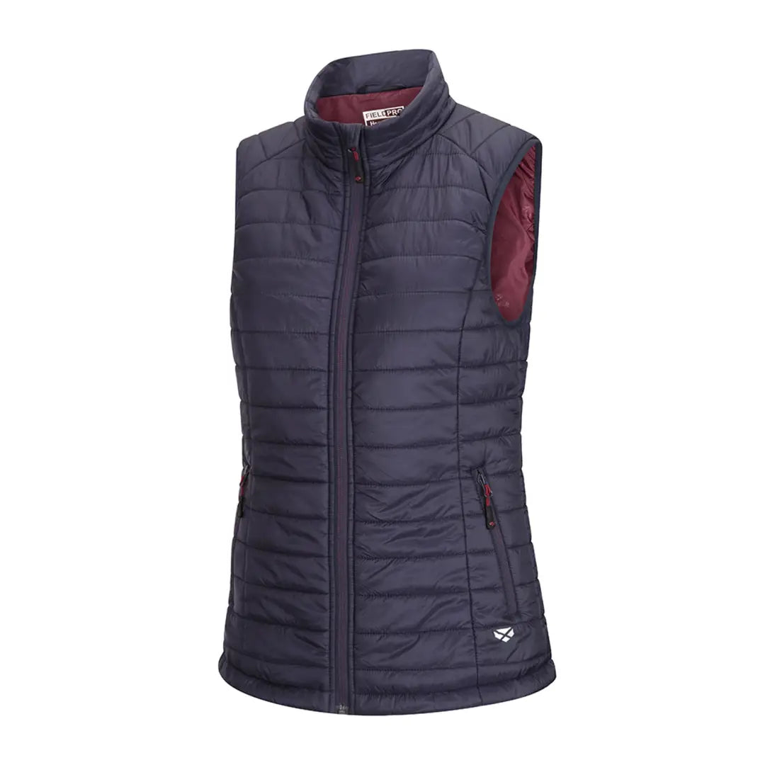 Navy blue quilted vest with maroon accents, perfect for country clothing and outdoor adventures