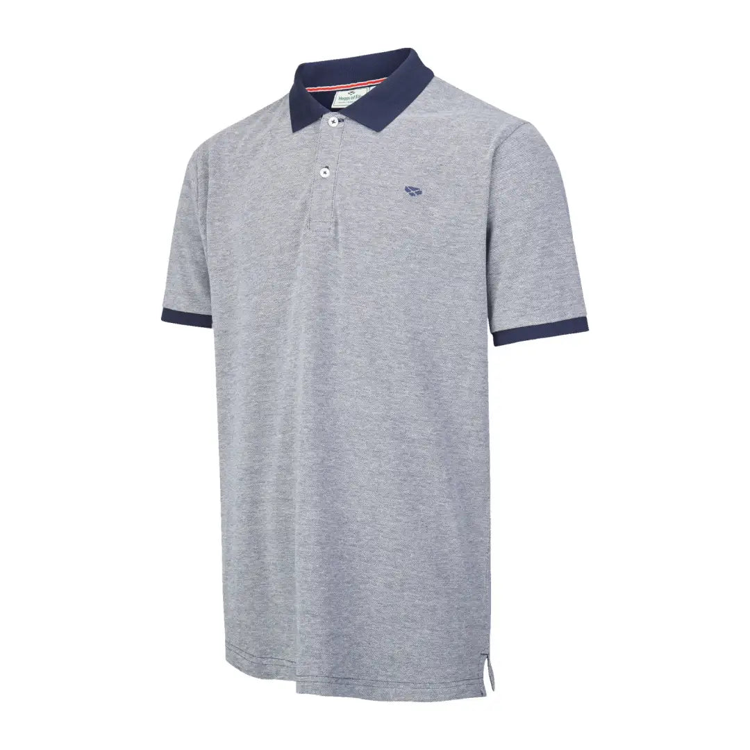 Gray Fife Largs Polo Shirt with navy collar and sleeve cuffs for a stylish look