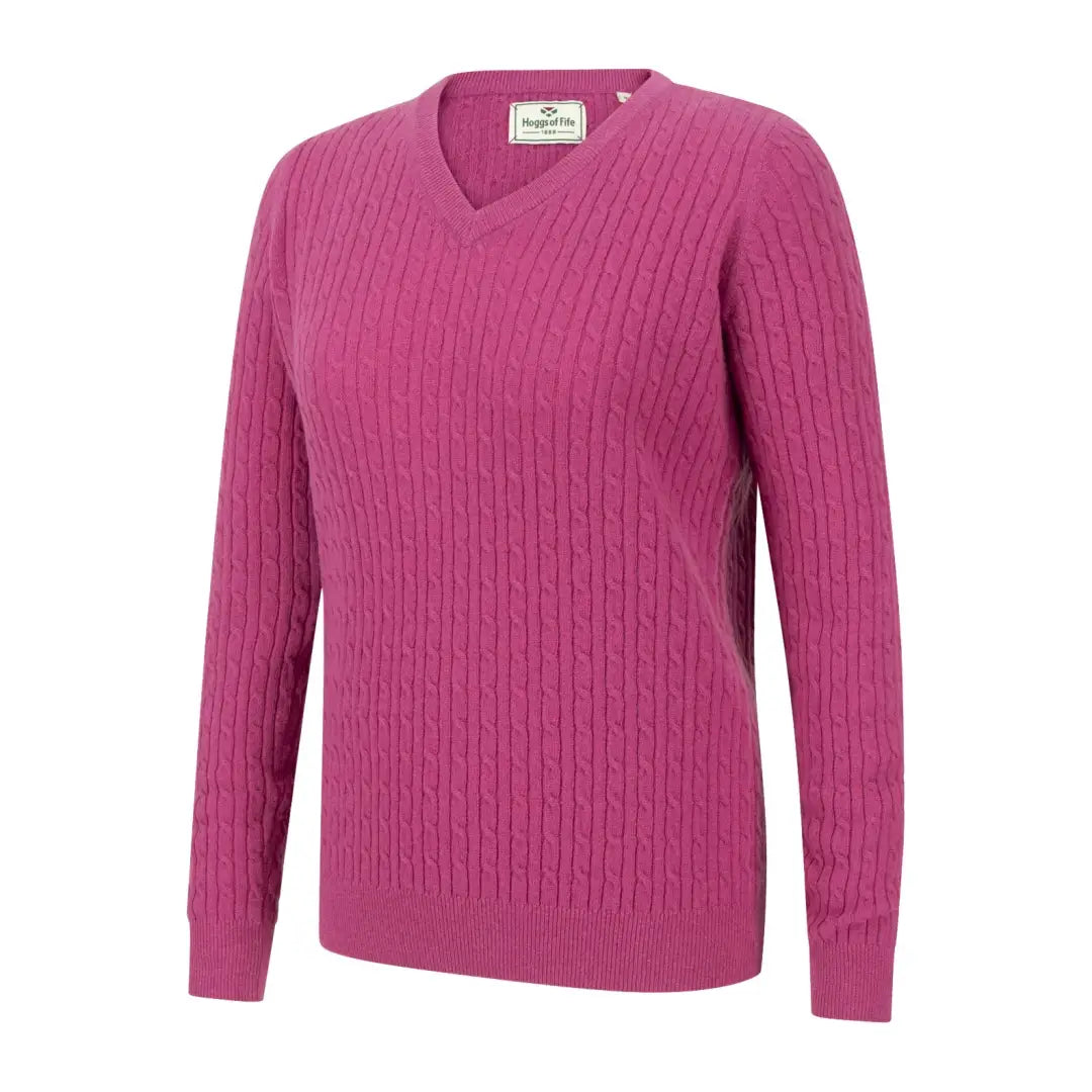 Pink cable-knit V-neck sweater from Hoggs of Fife Lauder Ladies collection