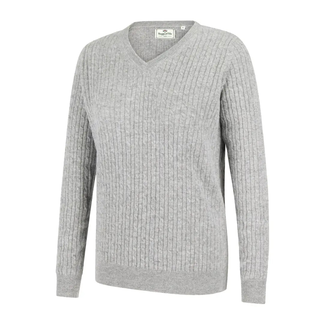 Light gray ribbed V-neck sweater for Lauder Ladies from Hoggs of Fife