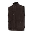 Dark brown Fife Lomond leather waistcoat with pockets and snap closures