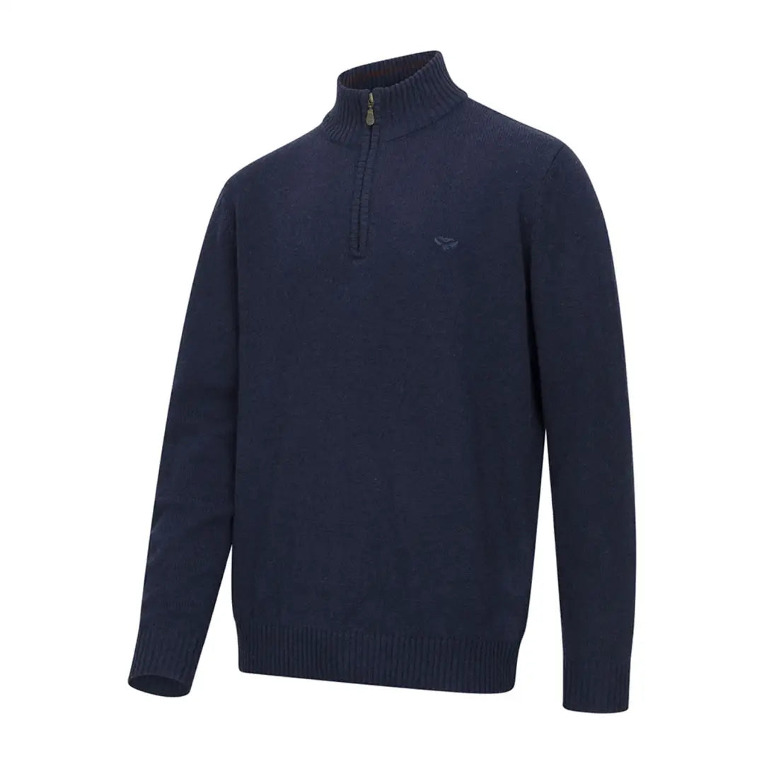 Navy blue zip neck pullover with logo, a modern classic from Hoggs of Fife