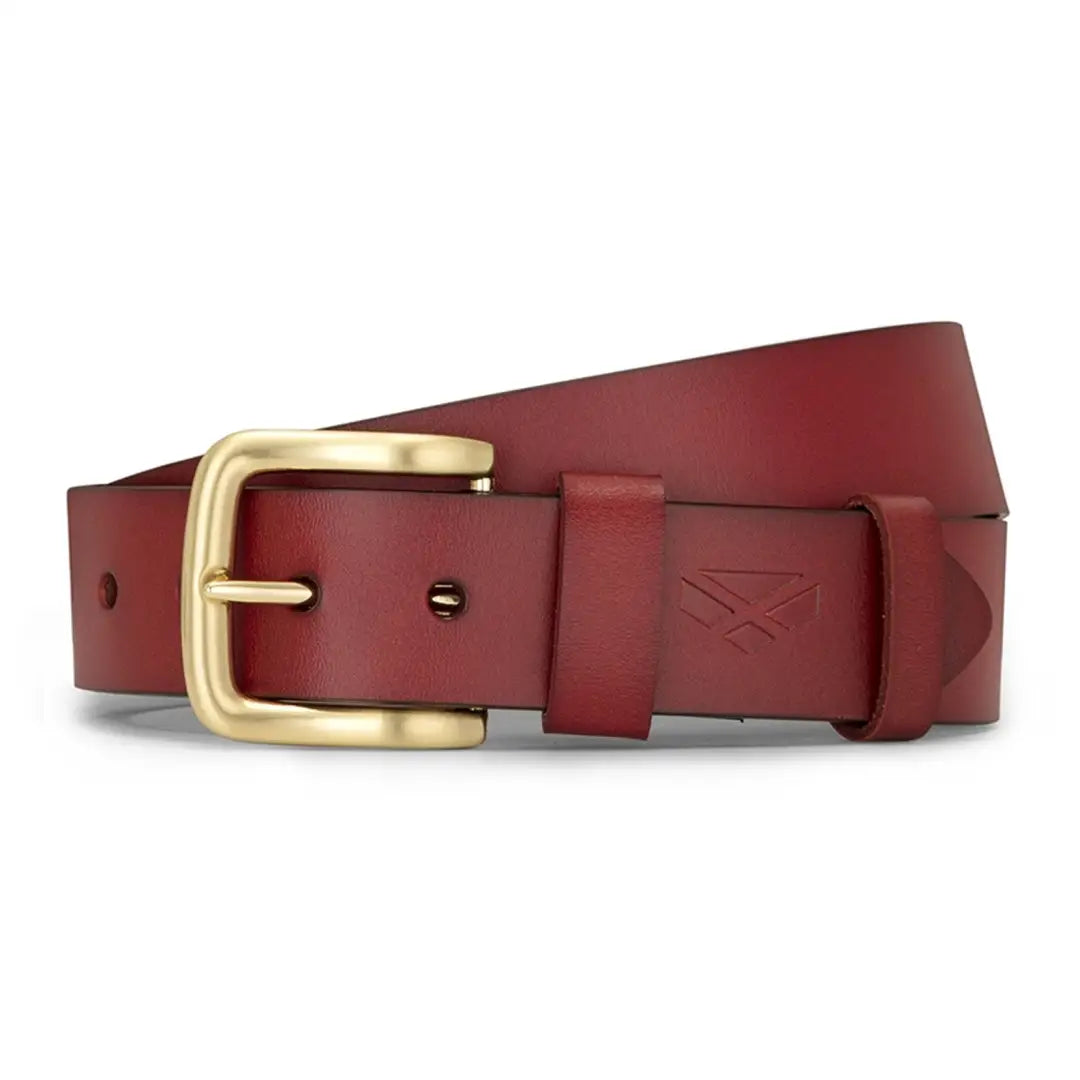 Burgundy leather belt with brass buckle from Hoggs Of Fife luxury leather line