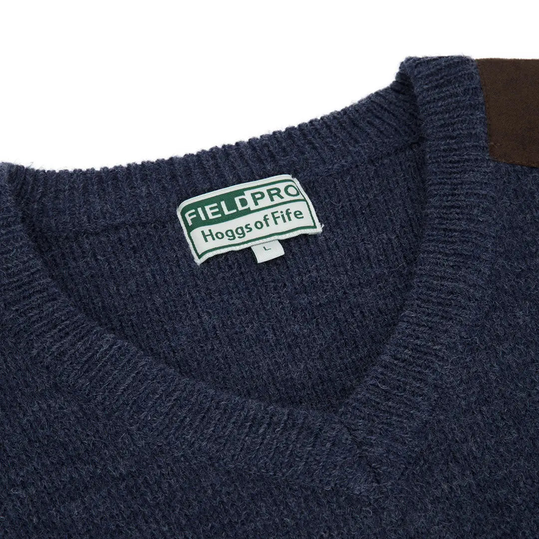 Navy blue knit V-Neck Pullover from Hoggs Of Fife Melrose II with Fieldpro label