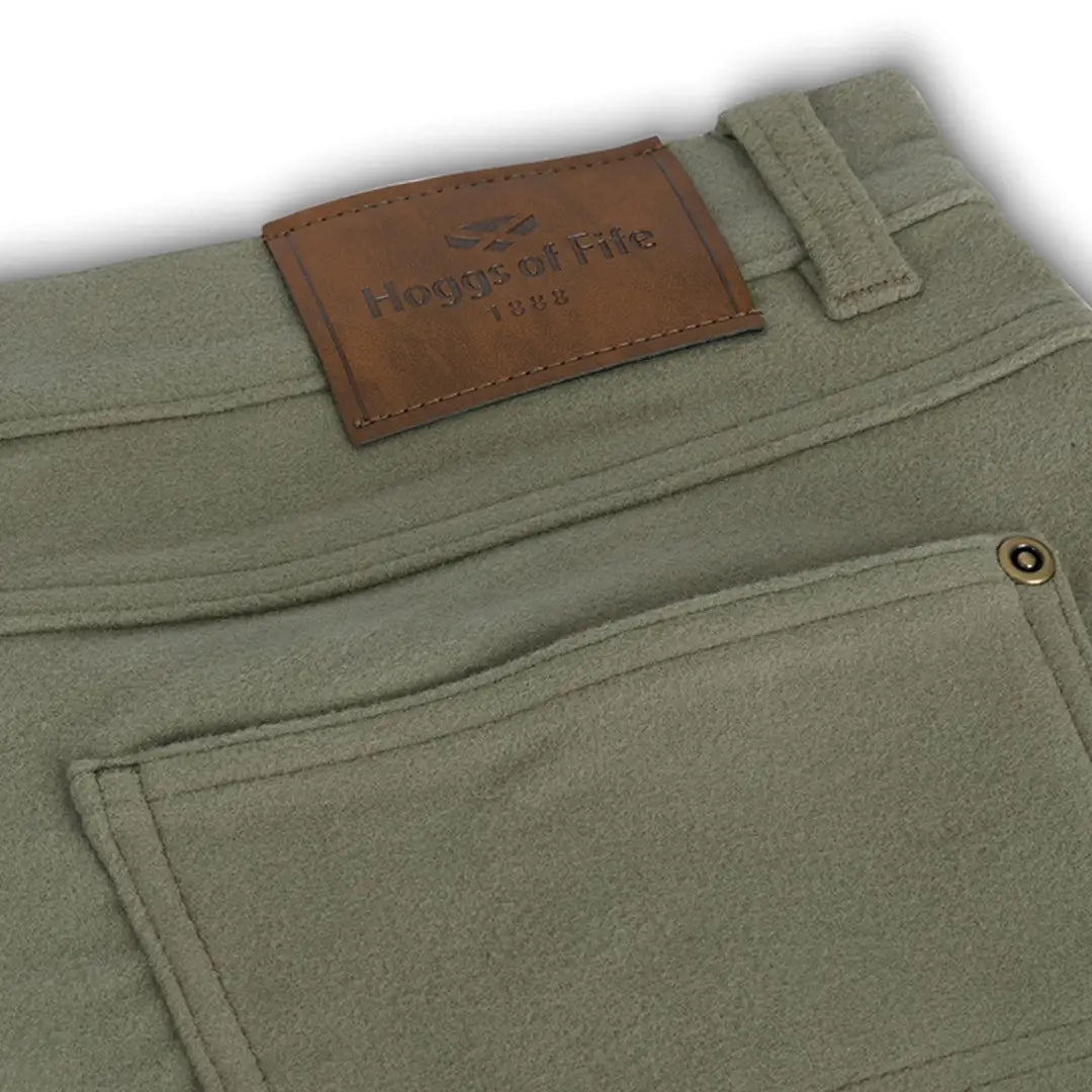 Light green Hoggs of Fife Monarch II Moleskin Jeans with brown leather label